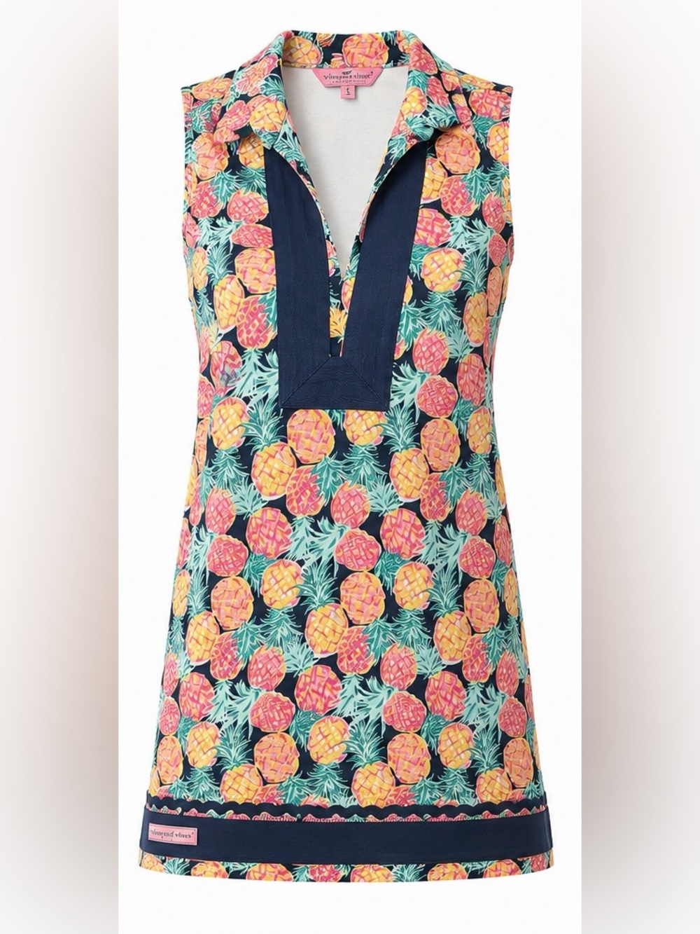 Simply Southern Navy Tropical Pineapple Print Sleeveless Midi Dress - Picture 2 of 7